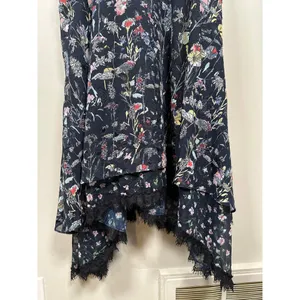 FOXIEDOX Carolina Floral‎ Midi Lace Trim Dress Blue Whimsy Asymmetrical Hem Sz 8 thumbnail 5