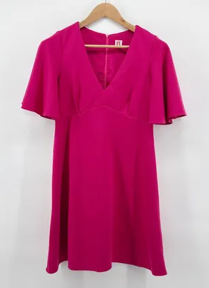 Amanda‎ Uprichard Hot Pink Mini Dress Large V-Neck Flutter Sleeve Party Cocktail thumbnail 1