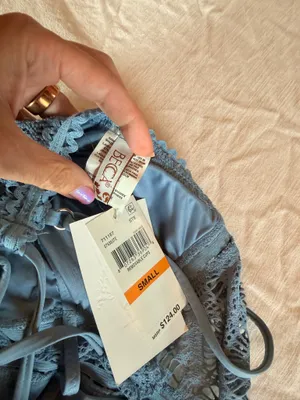 BECCA by Rebecca Virtue 711187 NWT Lace One Piece Swimsuit Steel Blue High Neck Size Small thumbnail 4