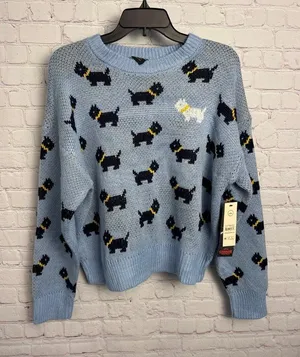 Stranger things no boundaries large light blue sweater new novelty dog print thumbnail 1