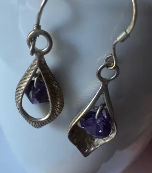 Elegant Gold and Purple Teardrop Earrings thumbnail 1