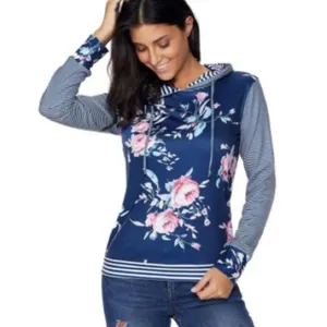 Blue Pinstripe & Floral Hoodie thumbnail 6