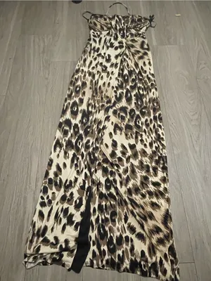 Leopard Print Maxi Dress in Brown and Cream thumbnail 1