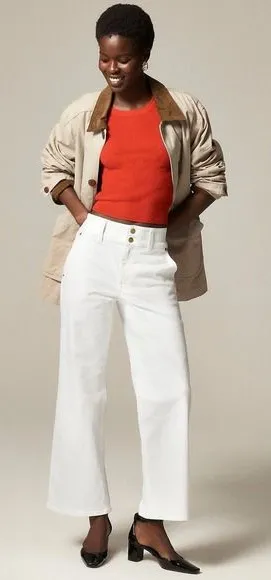 NWT!! J. CREW Slim Wide Jeans Stacked Buttons Solid White Size 29 Petite‎ 29P thumbnail 1