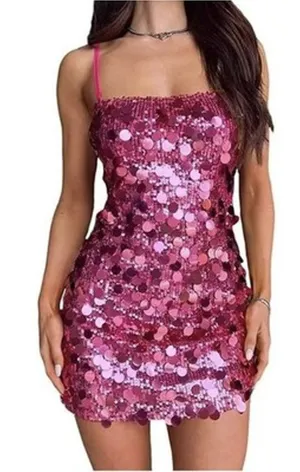 Women's Sequined Camisole Dress Pink M New thumbnail 1