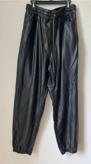 Express Women’s M Black Faux Leather Jogger Pants High Rise Drawstring thumbnail 1