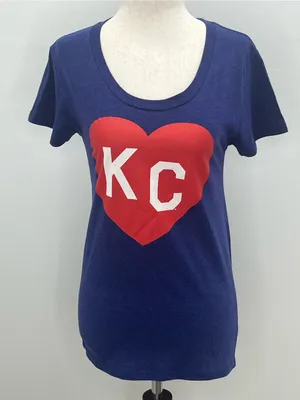 Charlie Hustle Women’s KC Heart Blue Short Sleeve Scoop Neck T-Shirt Small thumbnail 1