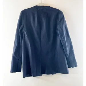 Spanx Perfect Collarless Single Button Blazer Jacket Pinstripe Navy Blue Small thumbnail 5