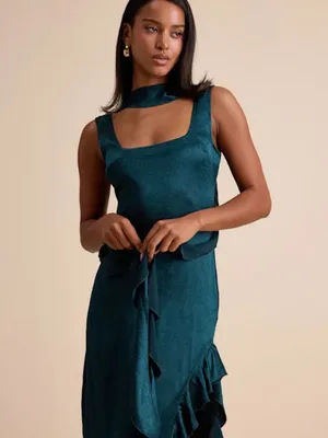 Lulu's Teal Ruffle-Trim Maxi Dress with Long Scarf Tie thumbnail 4