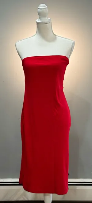 Unbranded Red Ribbed Strapless Midi Dress Size L NWT thumbnail 1