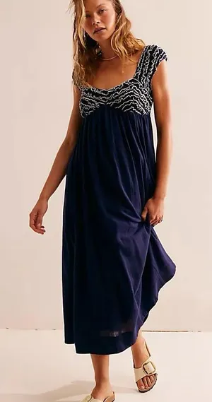 Free People Feel the Frill Women's Navy &‎ White Midi Dress Womens Size XS thumbnail 1