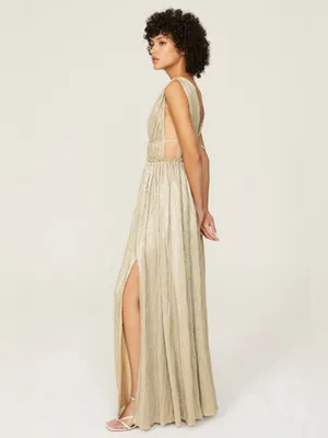 Jonathan Simkhai Gold Plisse Gown | Sz Large thumbnail 2