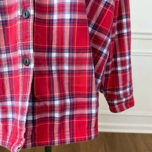 L.L. Bean Women's Fleece-Lined Flannel Shirt Button Up Red Blue Plaid $90 3X thumbnail 4
