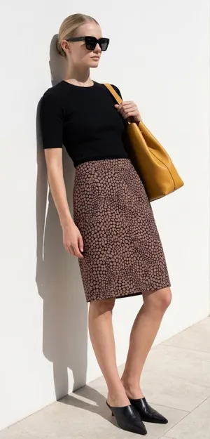 Women’s Loft Brown With Beige polkadot Pattern Pencil Skirt Sz 10 thumbnail 1