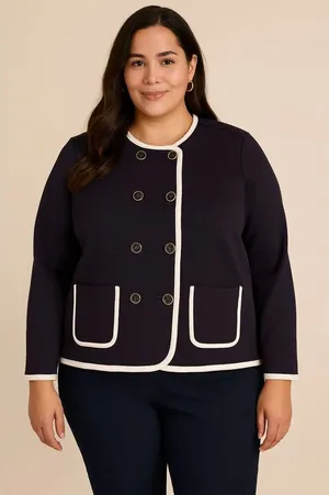 Lands End Blazer Cardigan nautical navy and white size 16 thumbnail 1