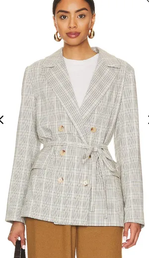 Free People Olivia Plaid Blazer Natural Plaid Combo Womens Small thumbnail 1