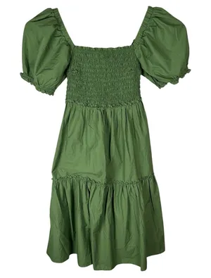 Abercrombie & Fitch Midi Dress‎ Medium Green Smocked Puff Sleeve Prairie Tiered thumbnail 1