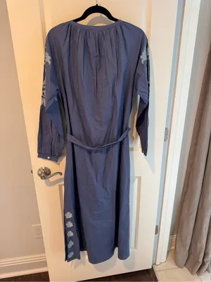 NWT Ex VOTO Embroidered Marlin Jules Caftan Blue Long-Sleeve Maxi Dress | XL thumbnail 4
