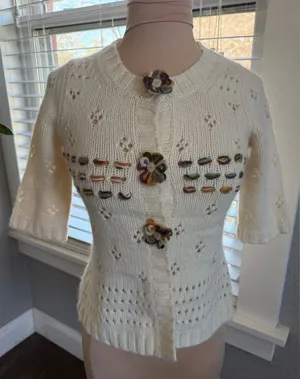 Anthropologie Field Flower Cottagecore‎ Cardigan Wool Blend Coquette Size XS thumbnail 1