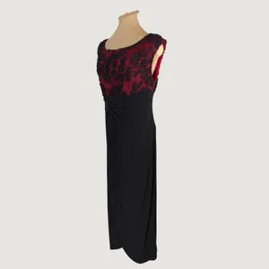 Connected Apparel 3085 | Floral Lace Draped Maxi Gown Black Burgundy Dark Romantic Formal Women 6 thumbnail 10
