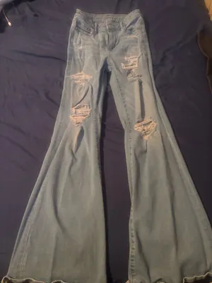 Light Wash Distressed Flare American Eagle Jeans thumbnail 1