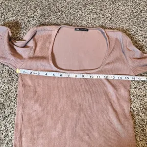 ZARA Ribbed Scoop Neck Long Sleeve Crop Top Dusty‎ Rose Size M thumbnail 3