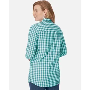 Maurices Turquoise Blue Gingham Plaid Button Down Shirt Womens Size Medium M Lon thumbnail 2