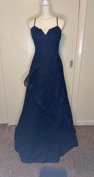 BCX Navy Blue Lace Evening Gown thumbnail 1