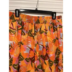 Women Linen Pants Wide Leg Orange Tropical Multi Color C&C California Size Large thumbnail 6