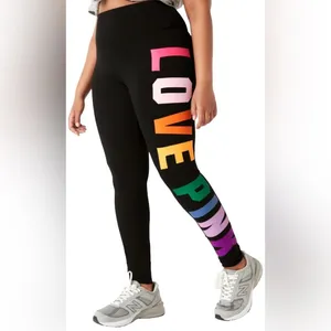NWT Pink Victoria's Secret Leggings Small Black Rainbow Love Pink Logo High Wais thumbnail 5
