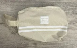 Tan & White Double Zip Small Travel Bag 5" X 7" thumbnail 1