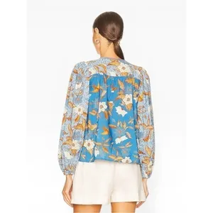 Ulla Johnson Joanie Top Lapis Blue Bird Floral Print Puff‎ Sleeve Flowy Blouse S thumbnail 6