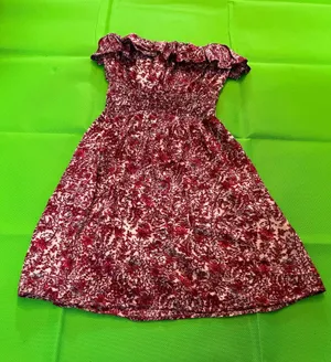 Off-Shoulder Smocked Floral Dress – Burgundy & Cream thumbnail 1