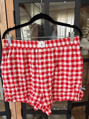 Anthropologie The Wren Boxer Shorts Bow Edition gingham high rise cotton pajamas thumbnail 9