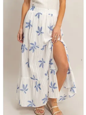 HYFVE Blue Botanical Vacation Tiered Maxi Skirt Side Slit Large thumbnail 2