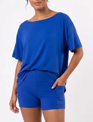 Unbranded Lounge Set Womens S 2 Piece Biker Shorts Oversized Tee Blue Excellent thumbnail 1