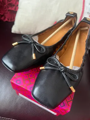 Tory Burch square toe bow ballet nappa leather color black NIX size 8 thumbnail 6