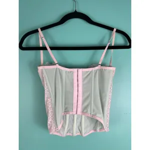 Out From Under Pink Lace Corset Bustier Top S | Sheer Mesh Lingerie Style Crop U thumbnail 4