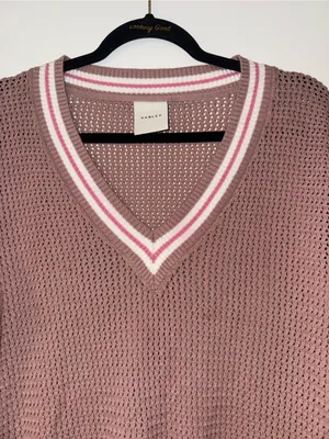 Varley Women’s V-Neck Knit Sweater Brown with Pink & White Detailing NWOT thumbnail 4