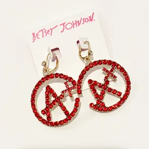 ♥️✨BETSEY JOHNSON A Plus Red Rhinestone Crystal Drop Earrings School Teacher thumbnail 5