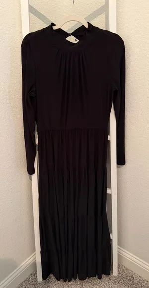 Taylor Black Long Sleeve Tiered Maxi Dress Open Back thumbnail 1