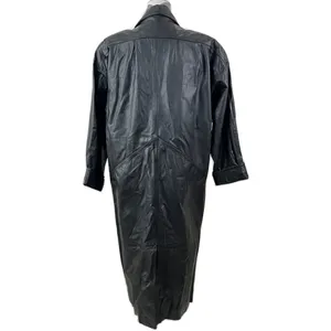 Jacqueline Ferrar Vintage 90s Black Leather Trench Coat Oversized Minimalist Long Coat - Size M thumbnail 6