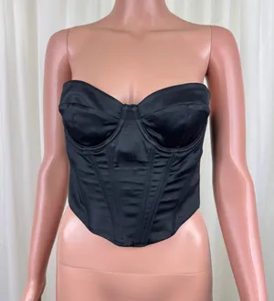 Women's White Fox Strapless Corset Bustier Longline Bra Top Sz Medium Black thumbnail 1