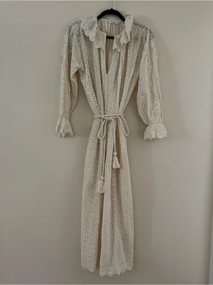 Doen Persephone Cream Eyelet Midi Dress with Tassel Belt in Magnolia NWT sz XXS thumbnail 5