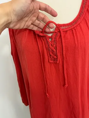 L*Space Large Red Cold Shoulder Lace-Up Tunic Dress / Cover-Up thumbnail 11