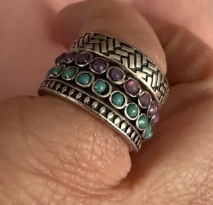 Sterling-Style Purple & Turquoise Stacking Ring Set of 4 thumbnail 1