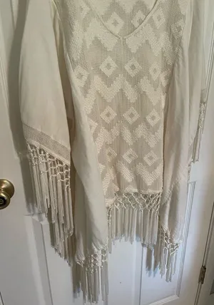 Anthropologie Cream Crochet Fringe Swim Coverup thumbnail 1