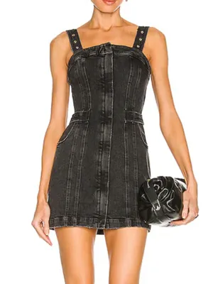 Retrofête Izzy Denim Dress in Onyx Black thumbnail 1