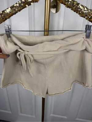 Free People Rita Sweater Knit Cotton Shorts Size L Cream NWOT thumbnail 5