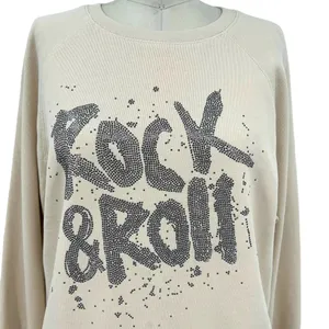 Zadig & Voltaire Top Upper Rock and Roll Strass‎ Pullover Sweatshirt Cream Small thumbnail 4